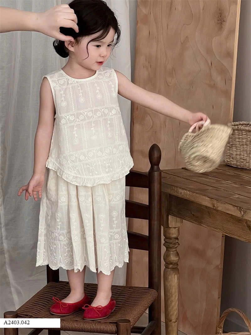 Set đồ ren trắng bé gái QCCC   Sỉ 198k