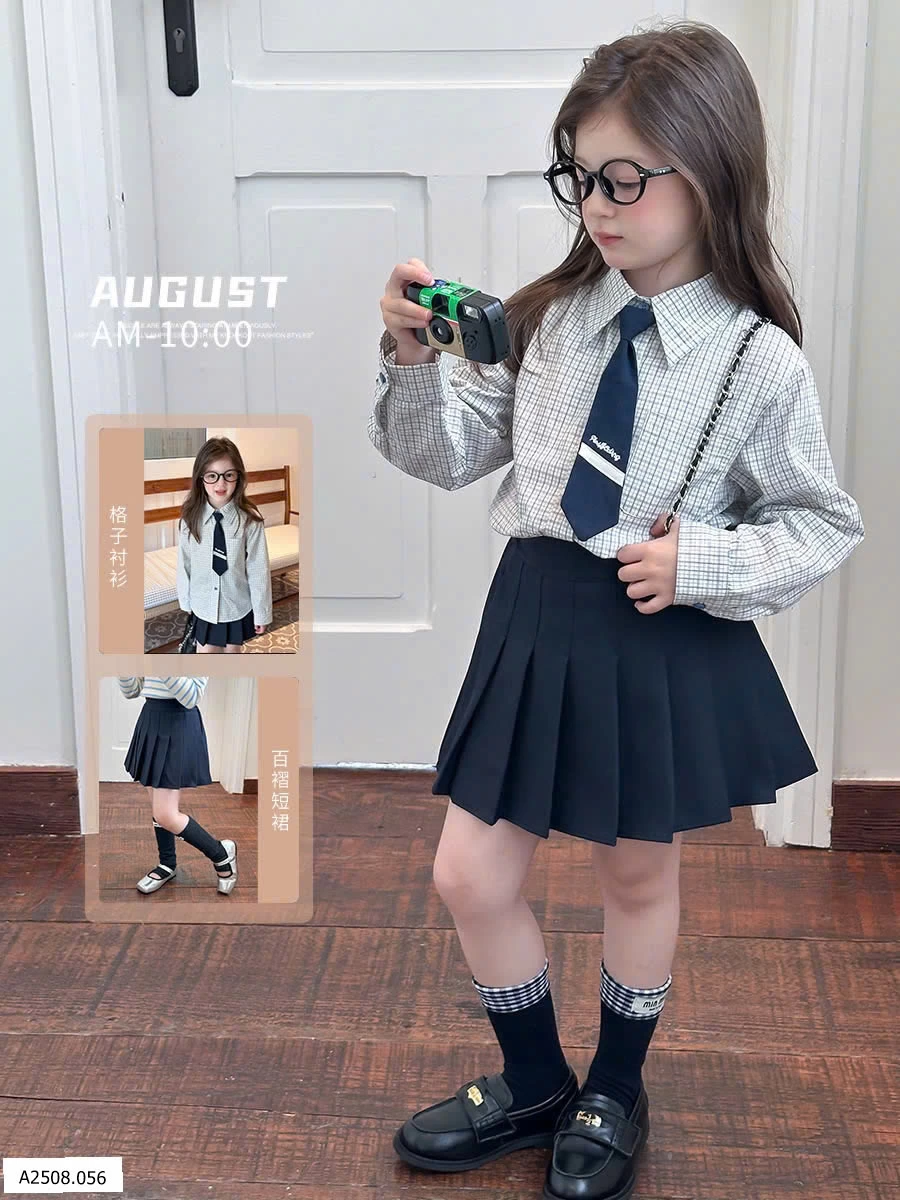 SET ÁO SƠ MI CHÂN VÁY XẾP LI   Giá sỉ  sz 90-150: áo 129k , váy 133k Sz 160: áo 149k, váy 147k Sz 170: áo  155k, váy 159k
