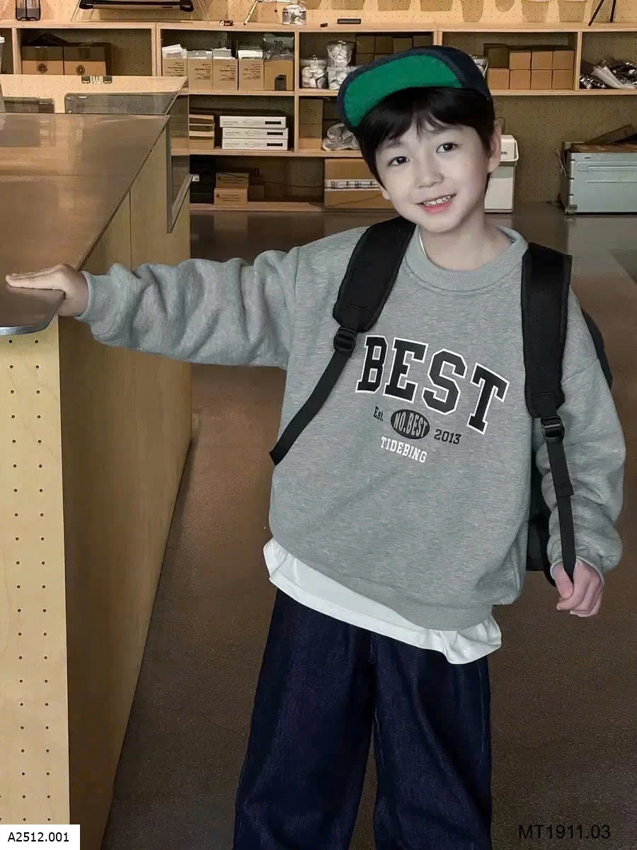 ÁO NỈ CHỮ AOAOKIDS   Giá sỉ 165ka