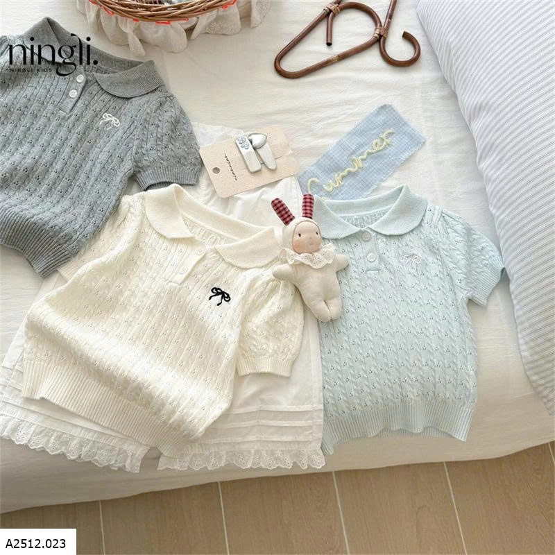 ÁO LEN NƠ CỘC TAY BÉ GÁI   Giá sỉ 127k