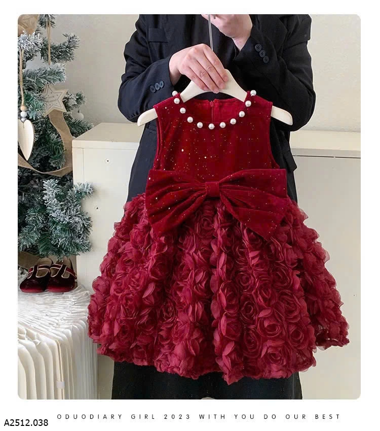 VÁY NHUNG NƠ HOA CHO BÉ   Giá sỉ 284k