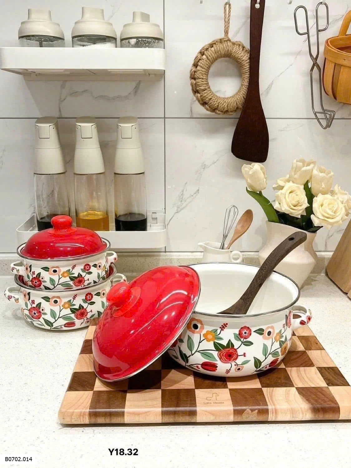 Sét bộ 3 nồi hoa đỏ gia dụng Sỉ 345k/1 bộ  