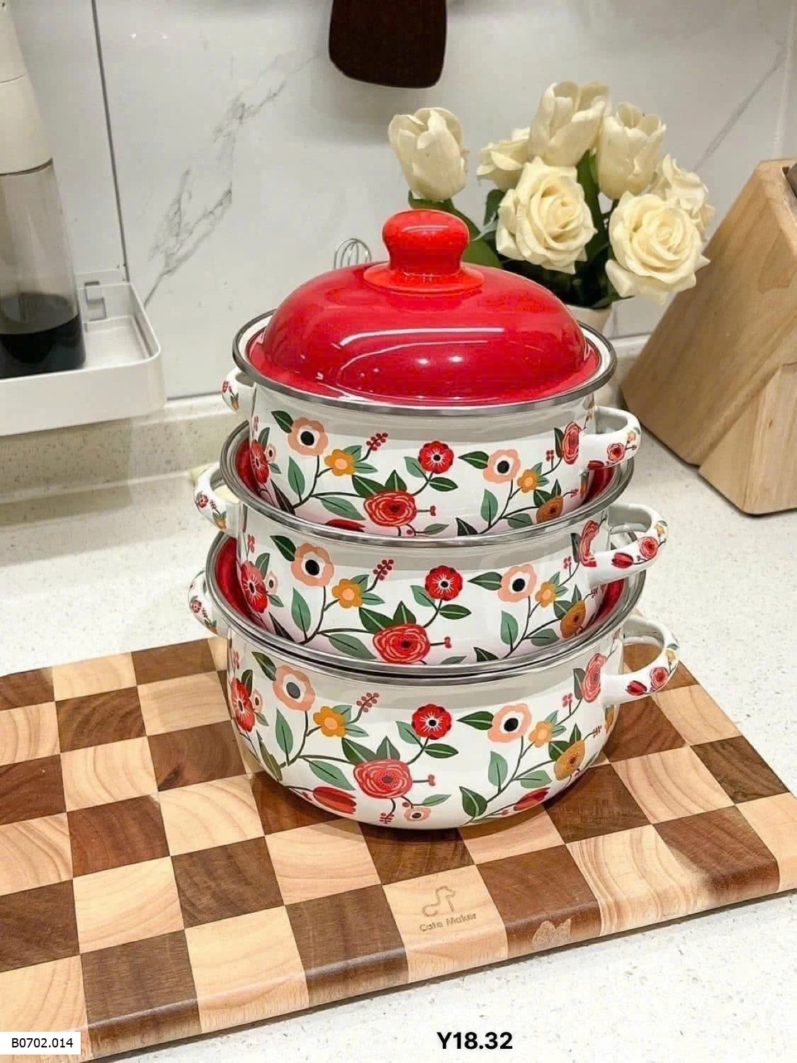 Sét bộ 3 nồi hoa đỏ gia dụng Sỉ 345k/1 bộ  