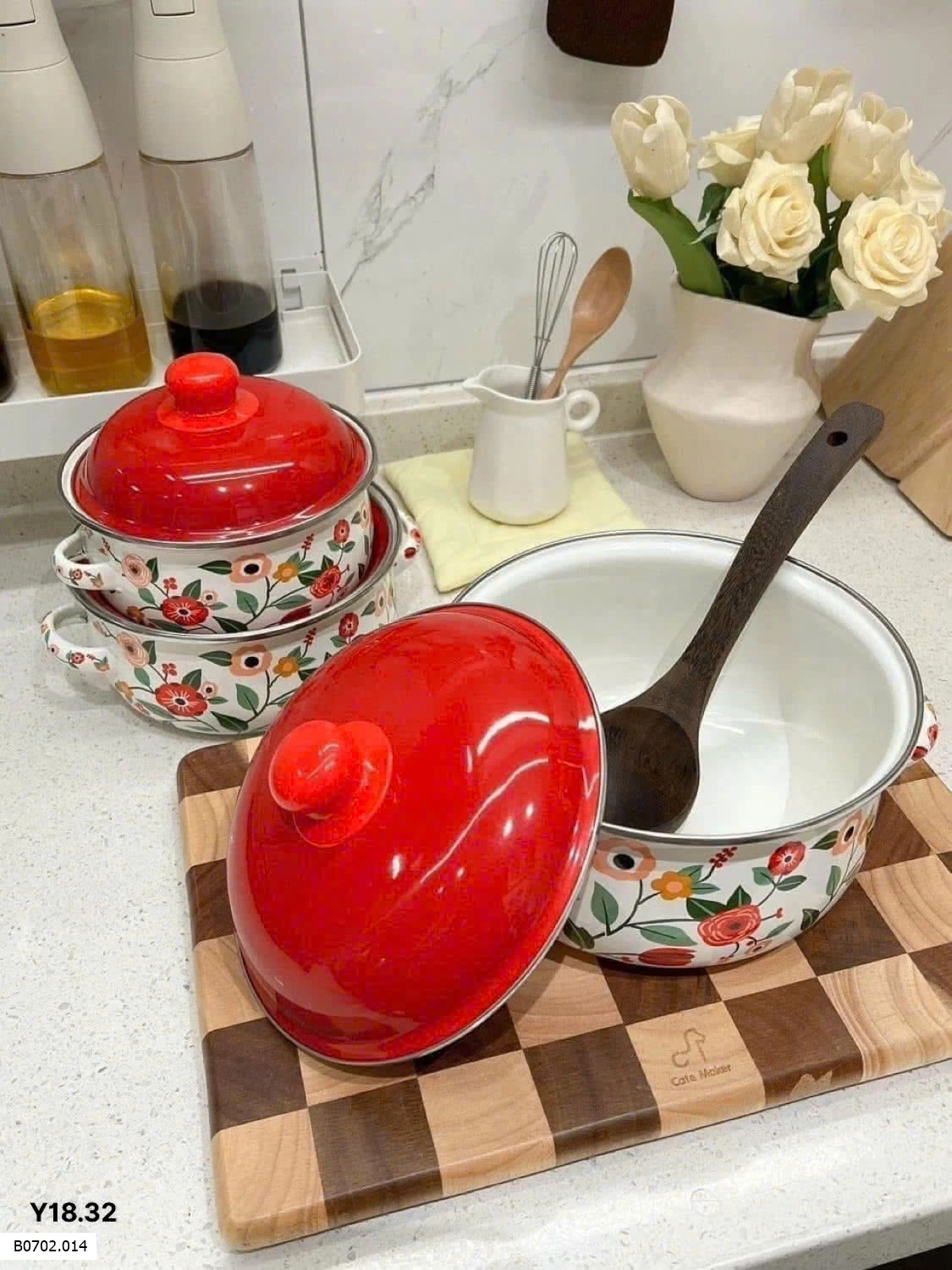 Sét bộ 3 nồi hoa đỏ gia dụng Sỉ 345k/1 bộ  