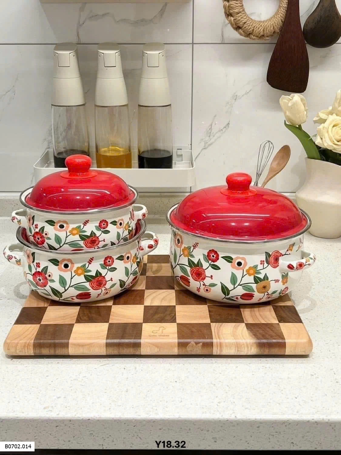 Sét bộ 3 nồi hoa đỏ gia dụng Sỉ 345k/1 bộ  
