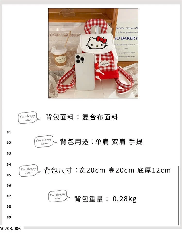 BALO KITTY CARO ĐỎ Sỉ 99k 