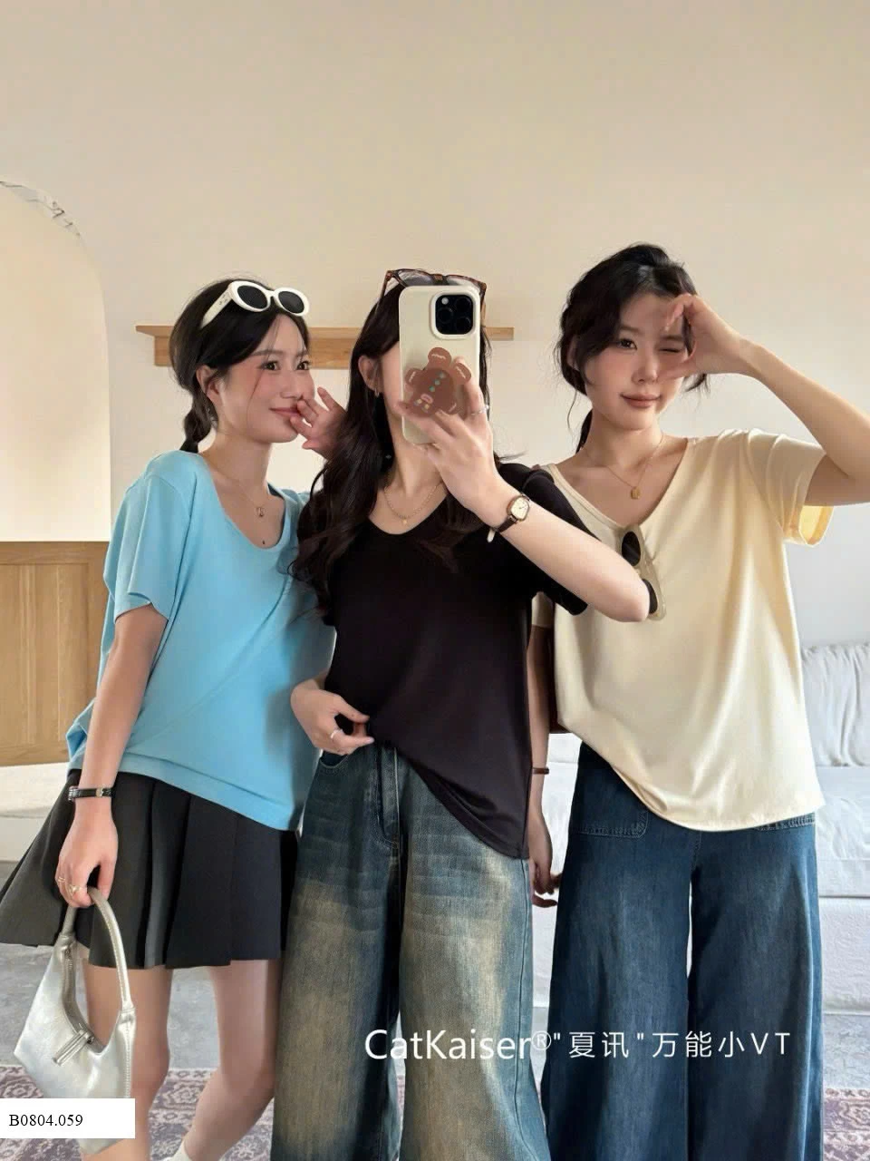 ÁO THUN TRƠN CỔ V CATKAISER   Sỉ 109k