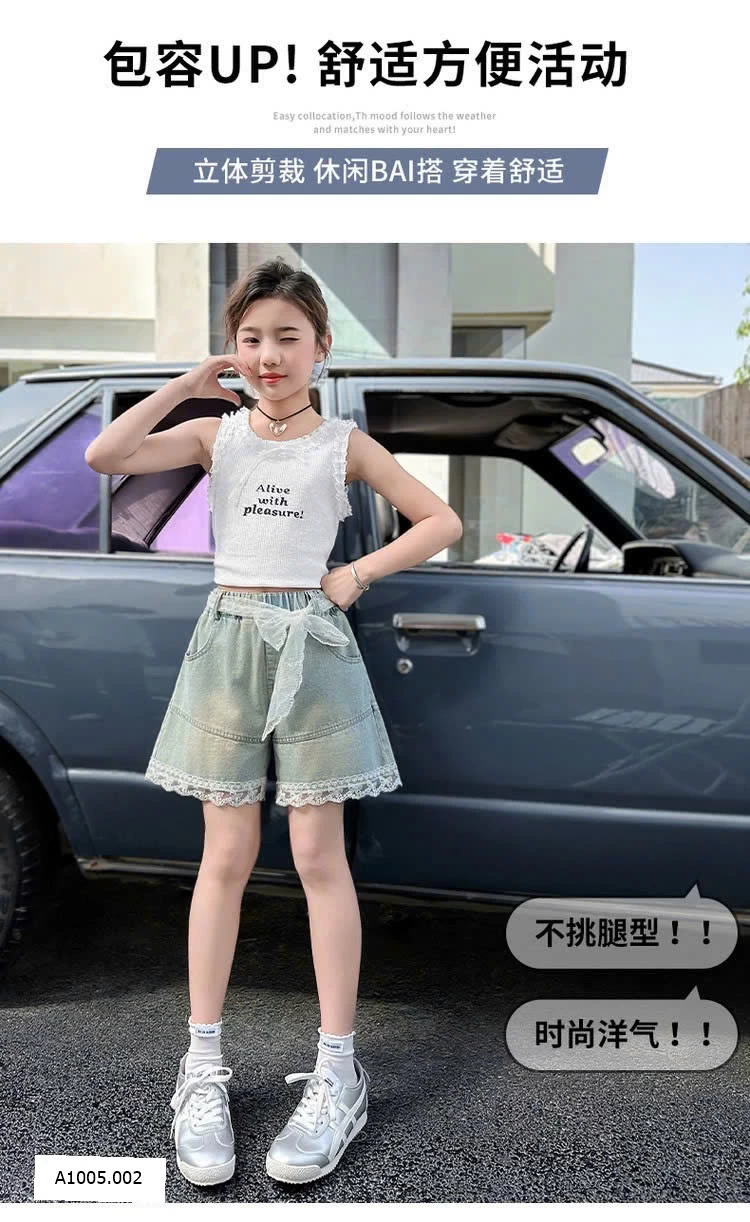 QUẦN SHORT DENIM PHỐI REN   Sỉ 136k