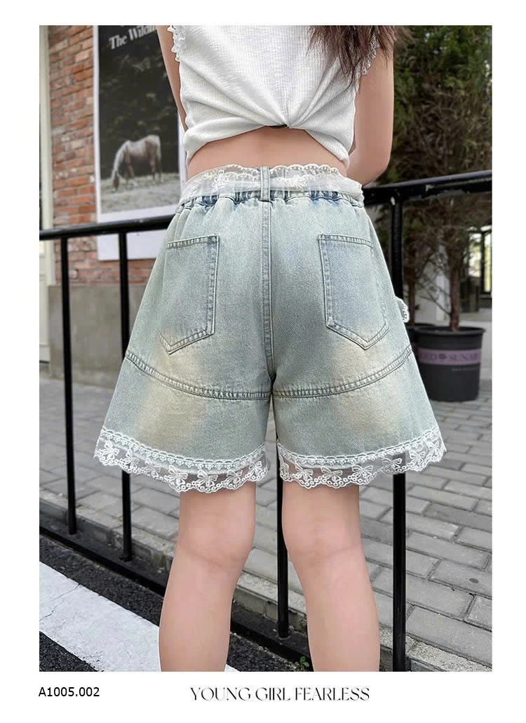 QUẦN SHORT DENIM PHỐI REN   Sỉ 136k
