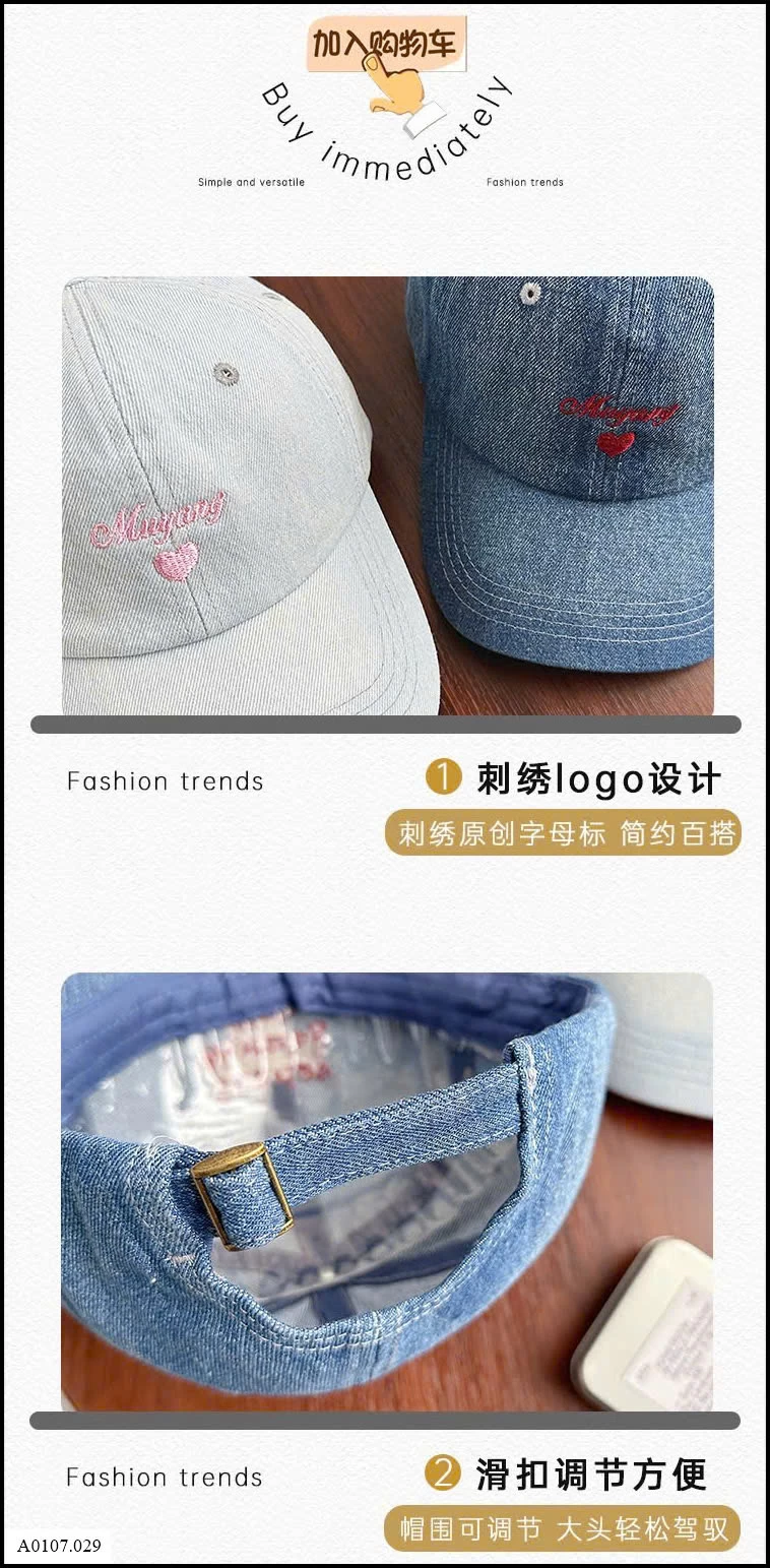 MŨ LƯỠI TRAI THÊU HÌNH TRÁI TIM  Sỉ giá 75K