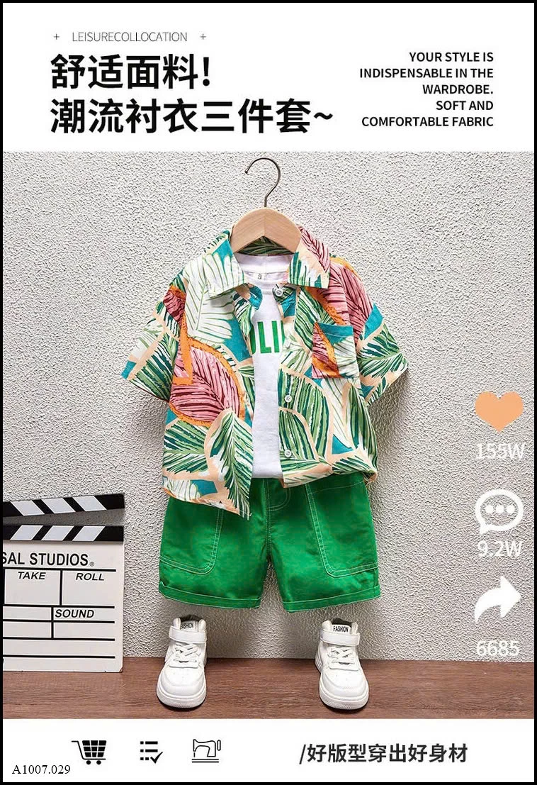 SET BỘ SƠ MI 3 CHI TIẾT BÉ TRAI Sỉ giá áo ba lỗ: 83k  áo sơ mi : 106k  quần: 106k  cả set: 242k 