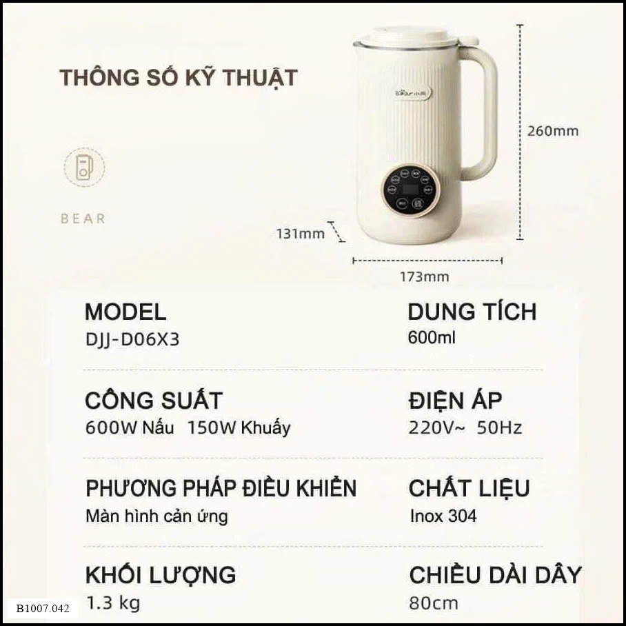 MÁY LÀM SỮA HẠT BEAR 600ML Sỉ giá 630k