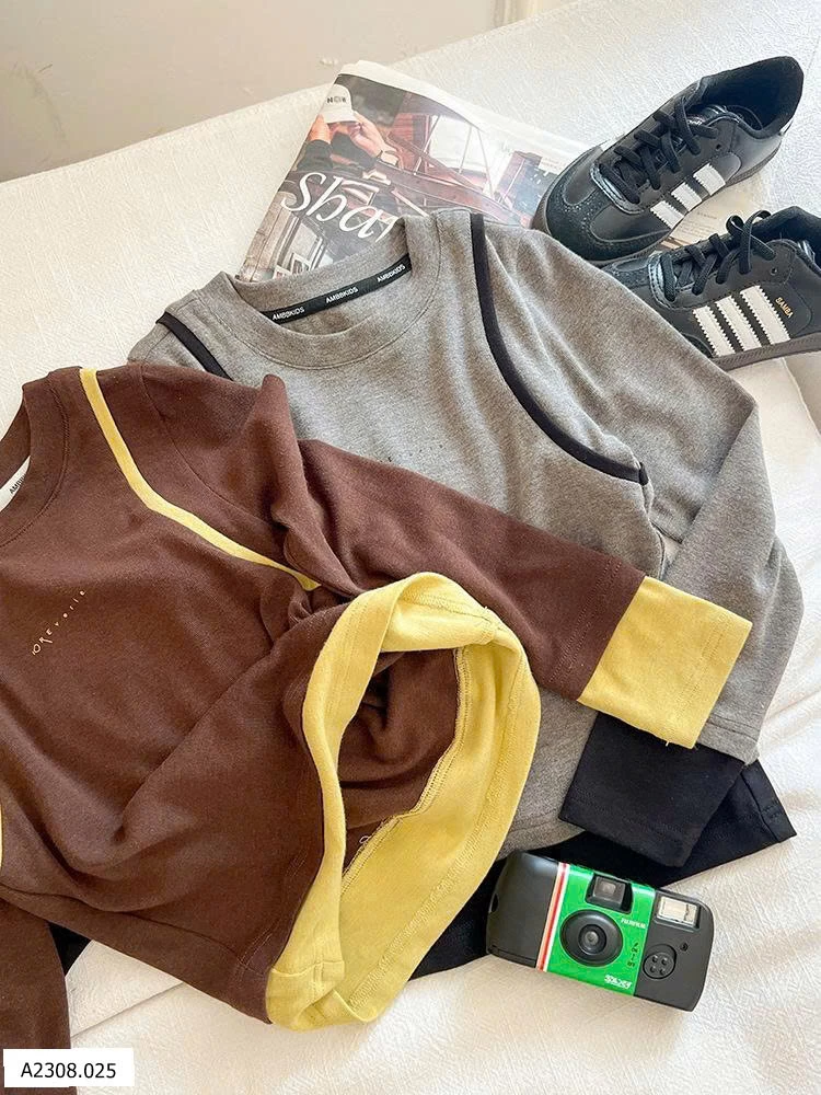 ÁO THUN DÀI TAY PHỐI MÀU AMBB   Giá sỉ sz 90-150: 142k 160: 155k 170: 168k