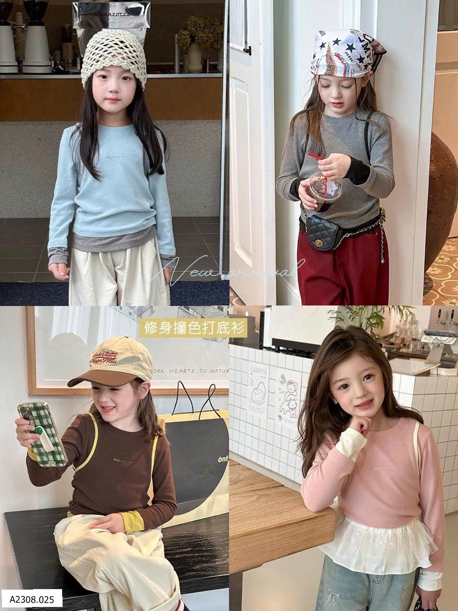 ÁO THUN DÀI TAY PHỐI MÀU AMBB   Giá sỉ sz 90-150: 142k 160: 155k 170: 168k