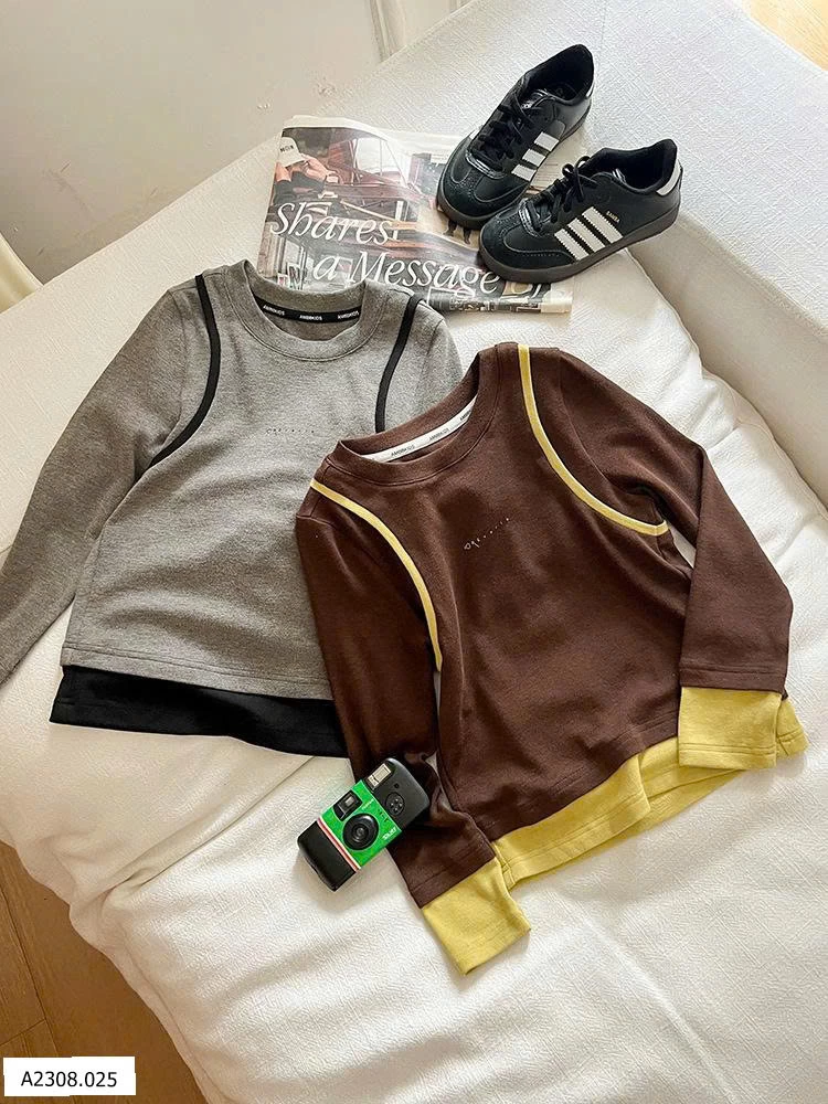 ÁO THUN DÀI TAY PHỐI MÀU AMBB   Giá sỉ sz 90-150: 142k 160: 155k 170: 168k