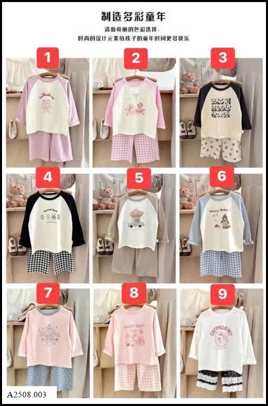 BỘ MẶC NHÀ DÀI TAY CHO BÉ   Giá sỉ 80-120 108k 130-160 140k