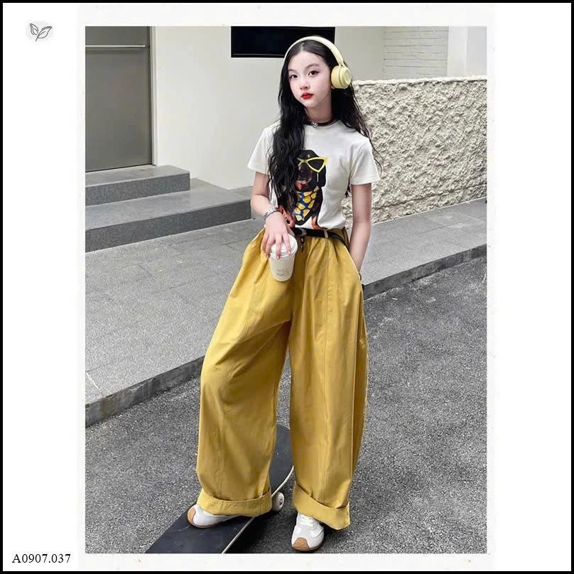 SET ÁO CỘC TAY MIX QUẦN ỐNG RỘNG BG Sỉ giá áo: 112k  quần: 155k