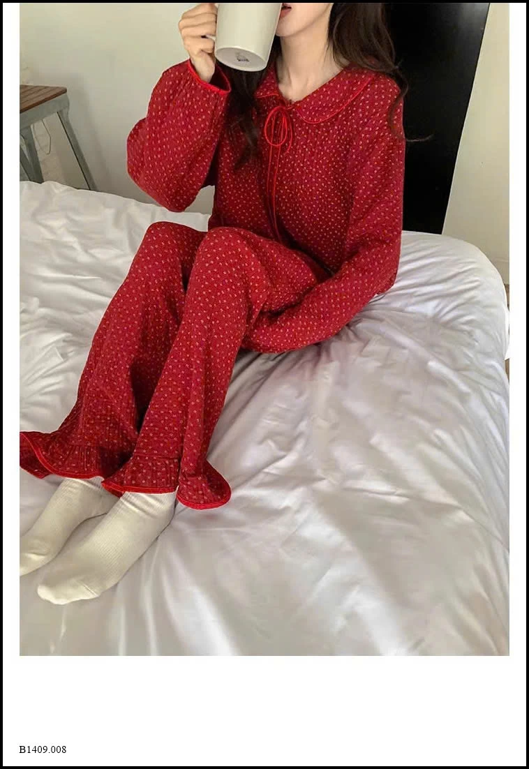 PIJAMA HOA NHÍ ĐỎ  Giá sỉ 132k/1b