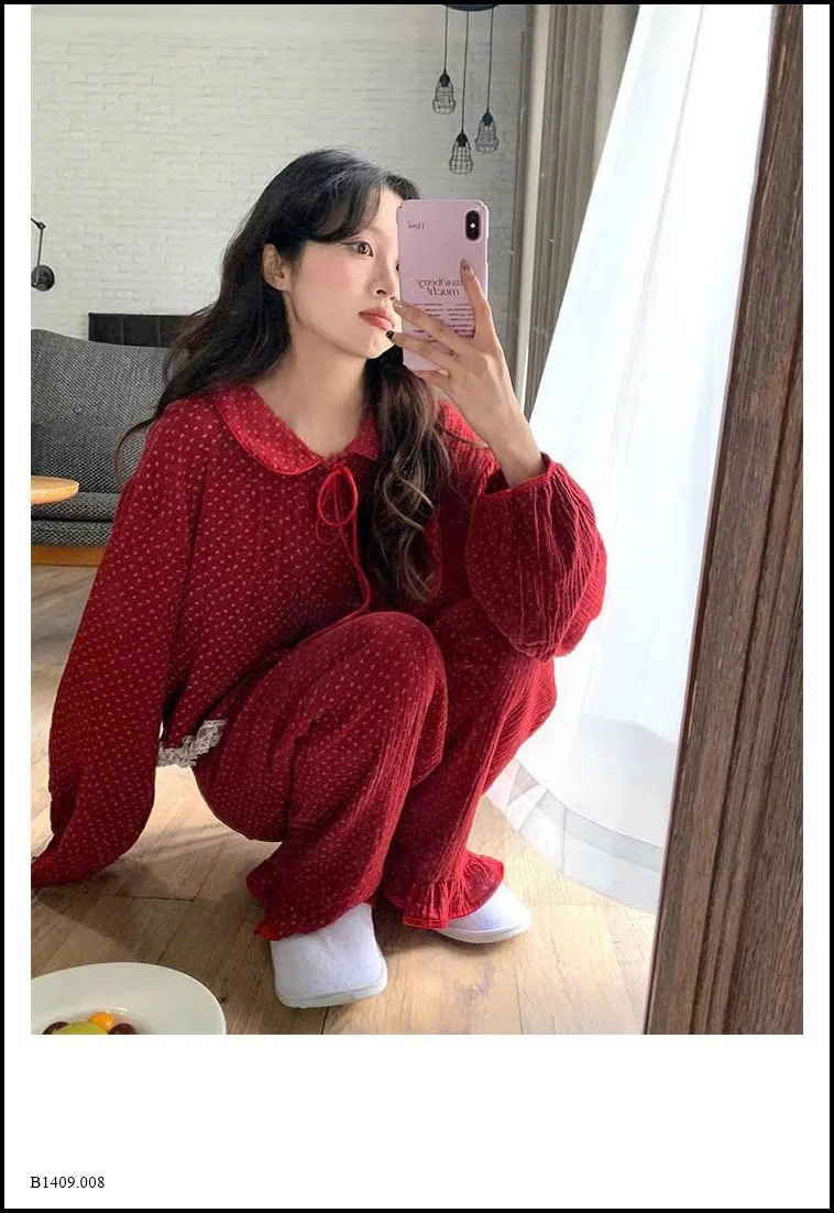 PIJAMA HOA NHÍ ĐỎ  Giá sỉ 132k/1b