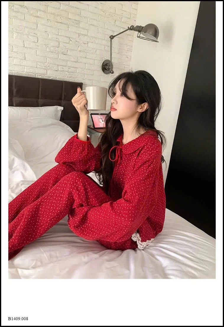 PIJAMA HOA NHÍ ĐỎ  Giá sỉ 132k/1b