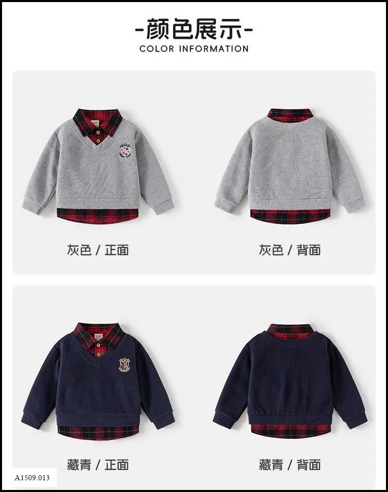 ÁO PHỐI CỔ SƠ MI GIẢ 2 MẢNH WELLKIDS  Giá sỉ 108k