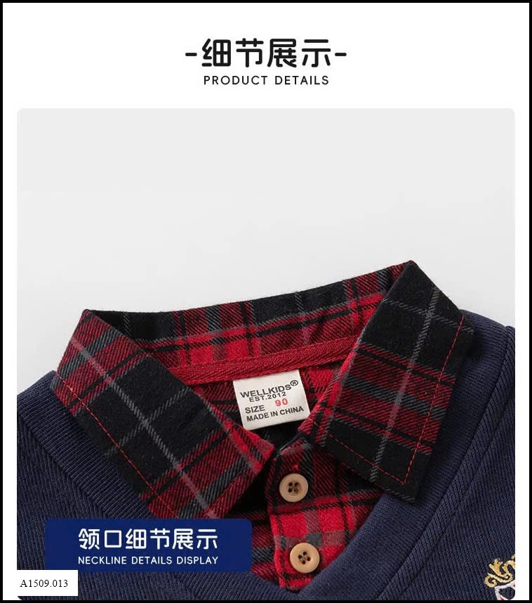 ÁO PHỐI CỔ SƠ MI GIẢ 2 MẢNH WELLKIDS  Giá sỉ 108k