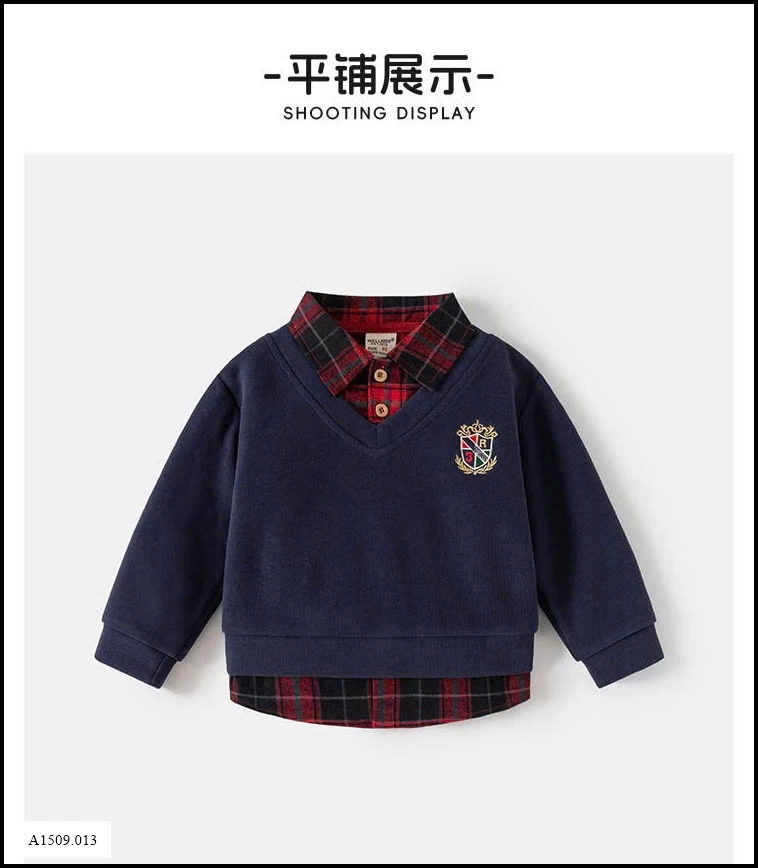 ÁO PHỐI CỔ SƠ MI GIẢ 2 MẢNH WELLKIDS  Giá sỉ 108k