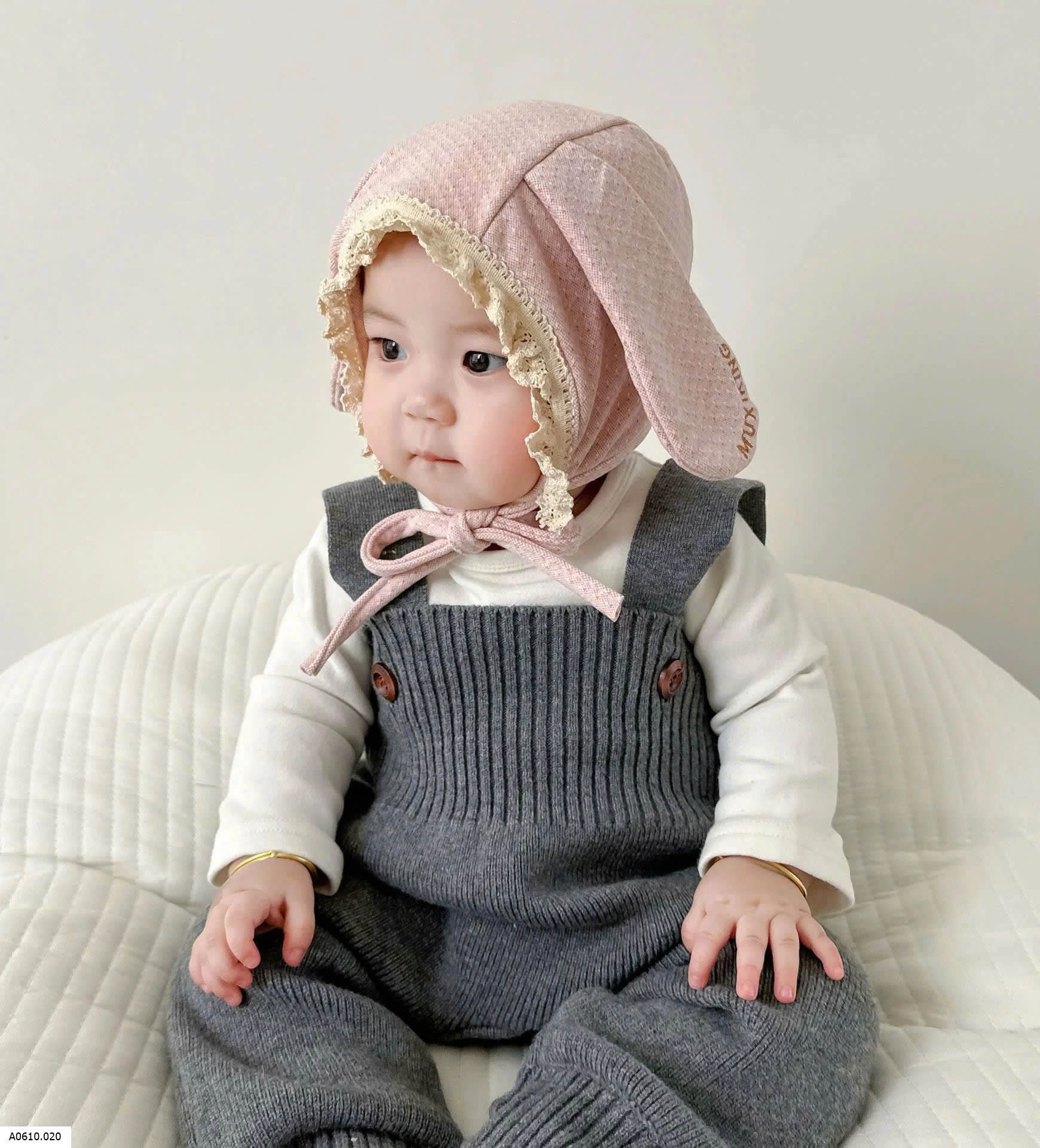 MŨ BÉ SƠ SINH TAI THỎ PHỐI REN BG Giá sỉ 72k