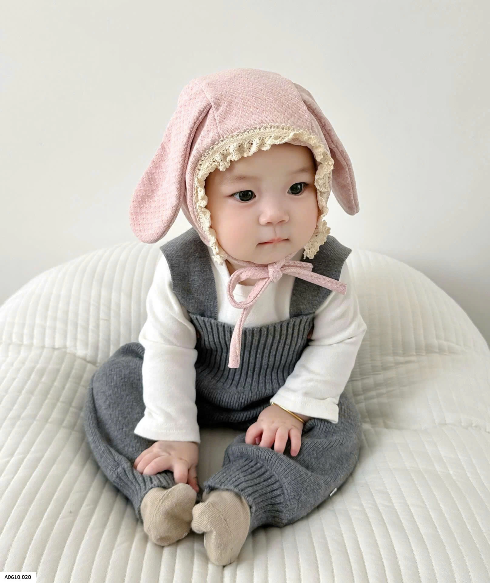 MŨ BÉ SƠ SINH TAI THỎ PHỐI REN BG Giá sỉ 72k