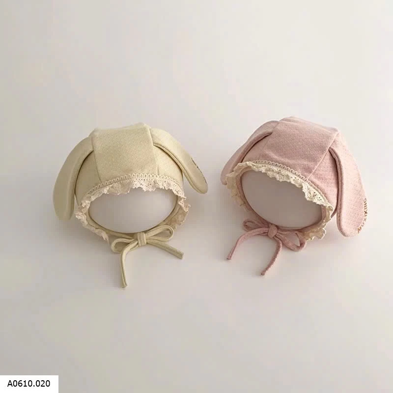 MŨ BÉ SƠ SINH TAI THỎ PHỐI REN BG Giá sỉ 72k