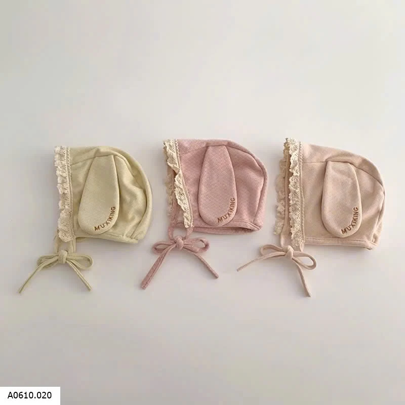 MŨ BÉ SƠ SINH TAI THỎ PHỐI REN BG Giá sỉ 72k