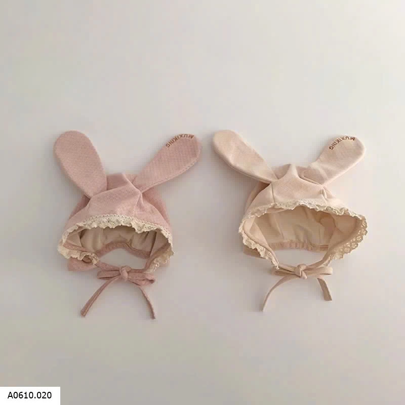 MŨ BÉ SƠ SINH TAI THỎ PHỐI REN BG Giá sỉ 72k