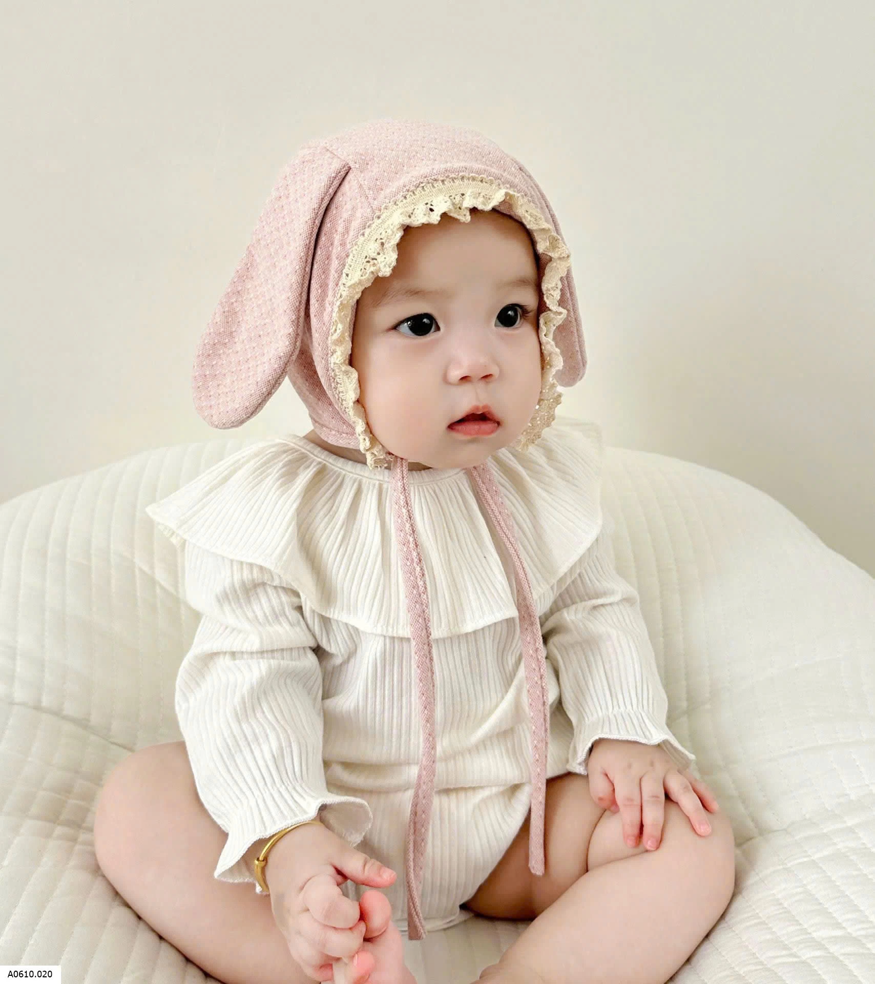 MŨ BÉ SƠ SINH TAI THỎ PHỐI REN BG Giá sỉ 72k