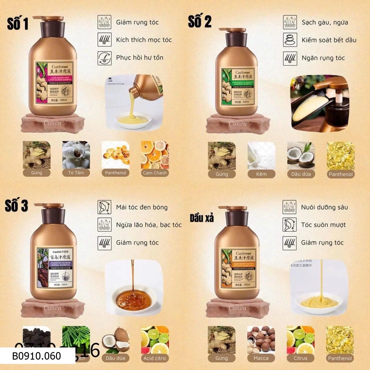 DẦU GỘI XẢ GỪNG CUZIN CHÍNH HÃNG   Giá sỉ 75k/chai