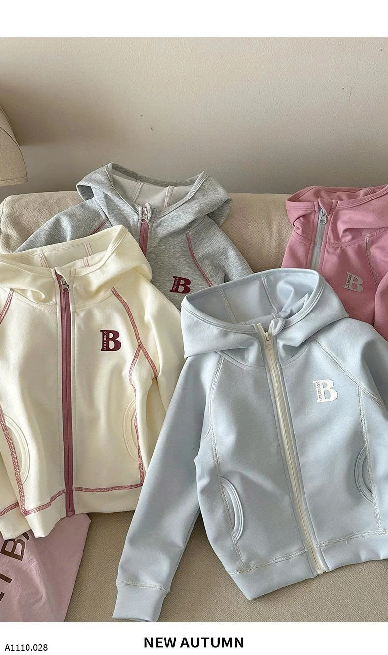 ÁO KHOÁC CHỮ B CÓ MŨ CHO BÉ   Giá sỉ 180k