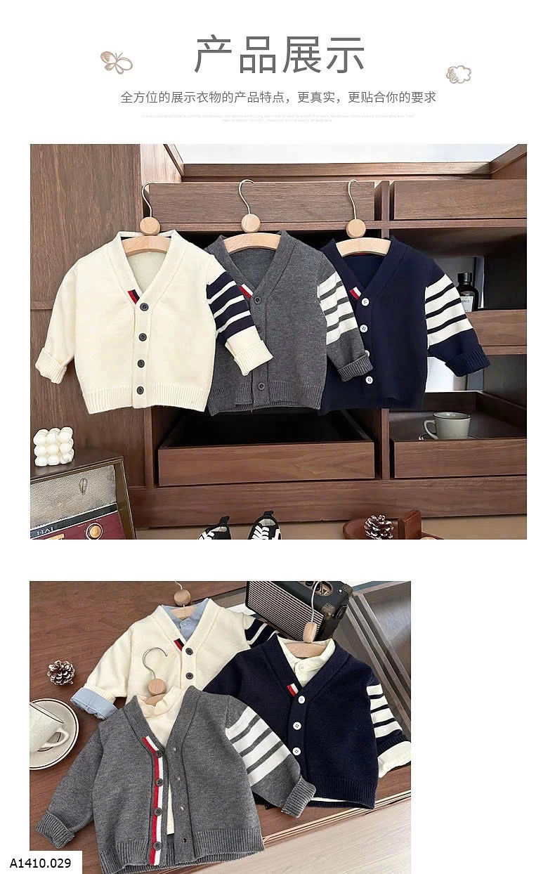 CARDIGAN LEN KẺ TAY SZ NHÍ   Giá sỉ 137k