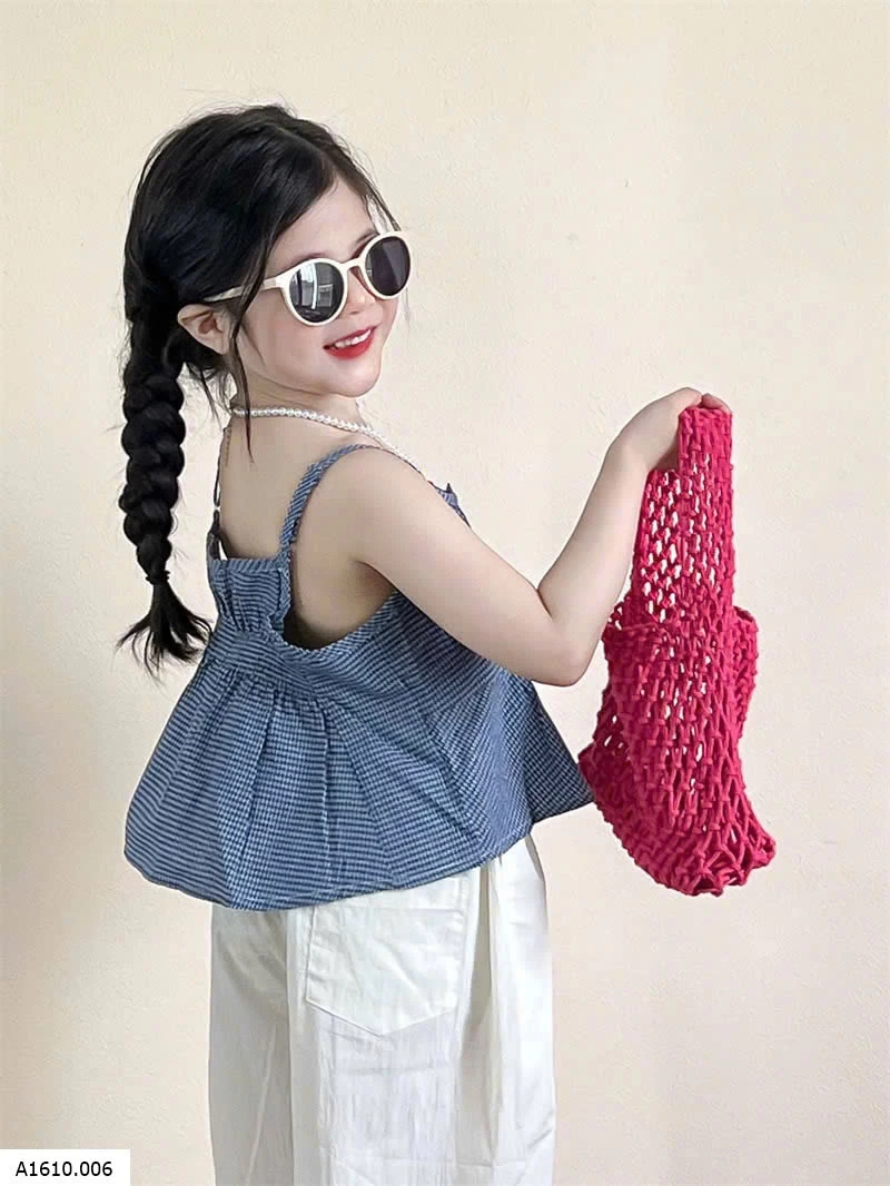 SET ÁO 2 DÂY CARO XANH PHỐI QUẦN SUÔNG TRẮNG   Giá sỉ 275k