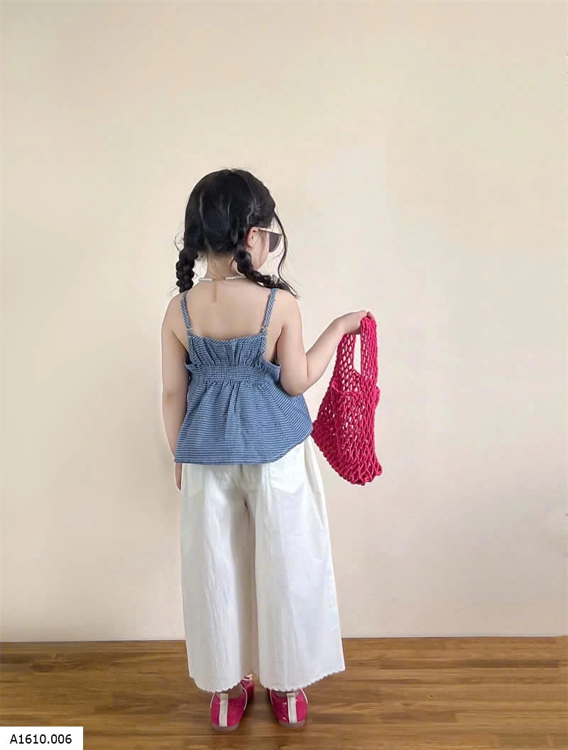 SET ÁO 2 DÂY CARO XANH PHỐI QUẦN SUÔNG TRẮNG   Giá sỉ 275k