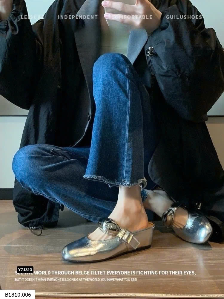 Giày mule da bóng ánh kim  Giá sỉ 190k