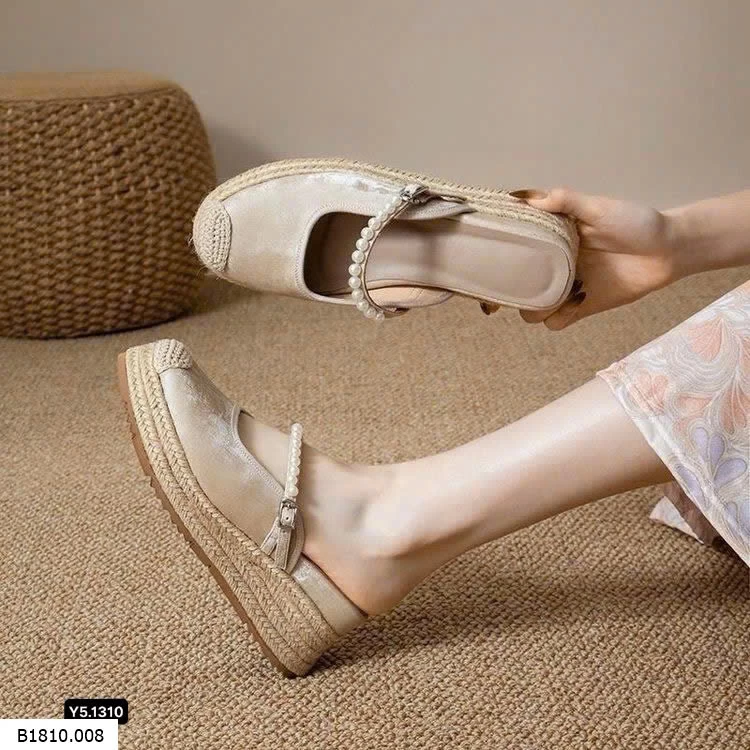 Giày đế cói phối quai ngọc trai kiểu Mary Jane hở gót   Giá sỉ 240k