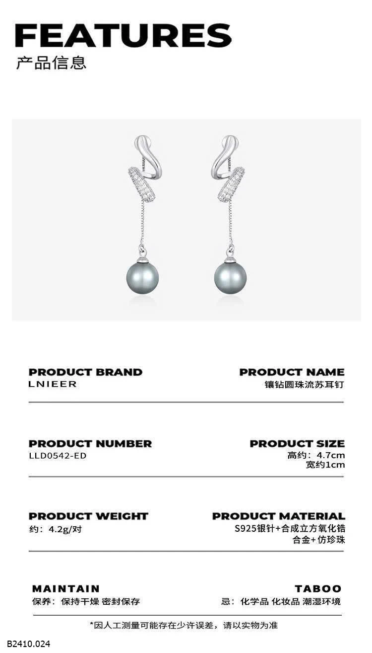 Hoa tai bạc S925 hãng Lnieer   Giá sỉ 110k