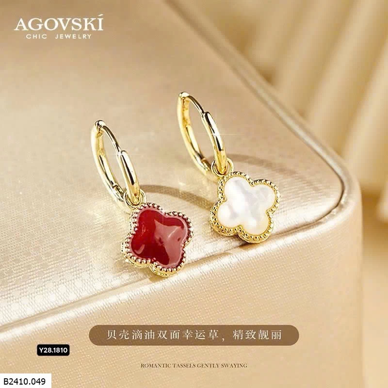 Hoa tai cỏ 4 lá 2 mặt  Giá sỉ 180k/đ