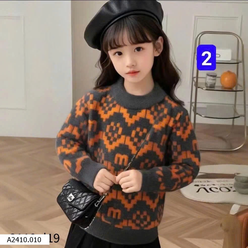 ÁO LEN HỌA TIẾT CỔ TRÒN CHO BÉ  Giá sỉ 125k