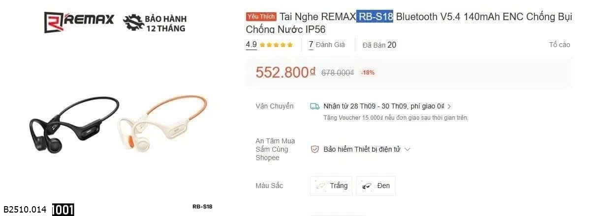 TAI NGHE THỂ THAO REMAX RBS18   Giá sỉ 310k
