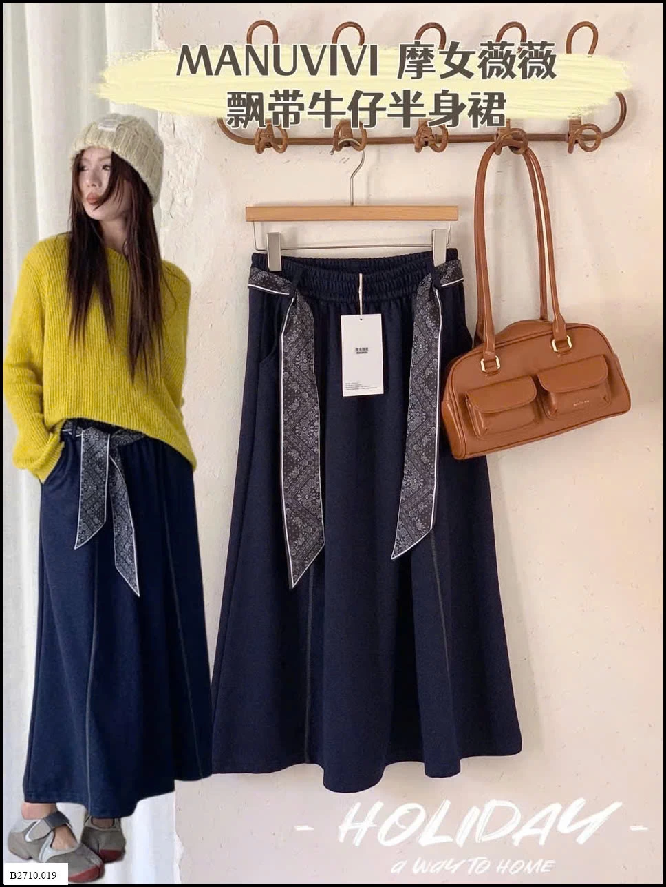CHÂN VÁY MIDI DÁNG DÀI MANUVIVI Giá sỉ 150k