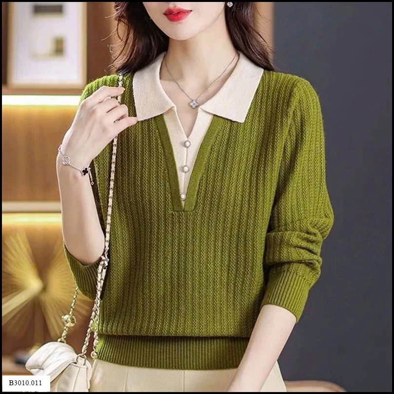 ÁO LEN DỆT KIM GIẢ 2 LỚP CỔ POLO CHO NỮ   Giá sỉ 170k