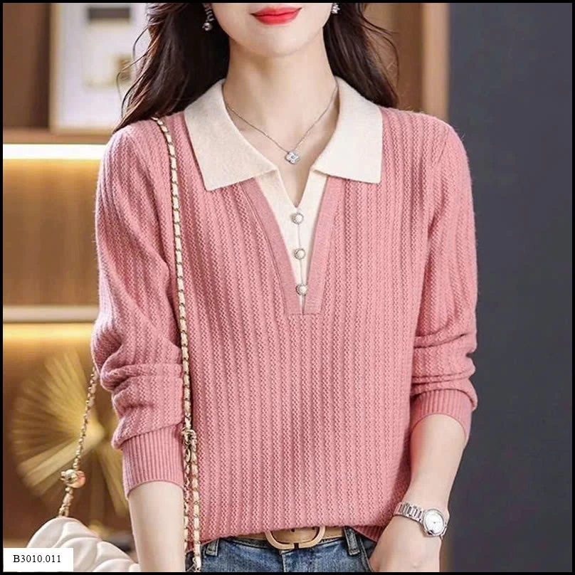 ÁO LEN DỆT KIM GIẢ 2 LỚP CỔ POLO CHO NỮ   Giá sỉ 170k