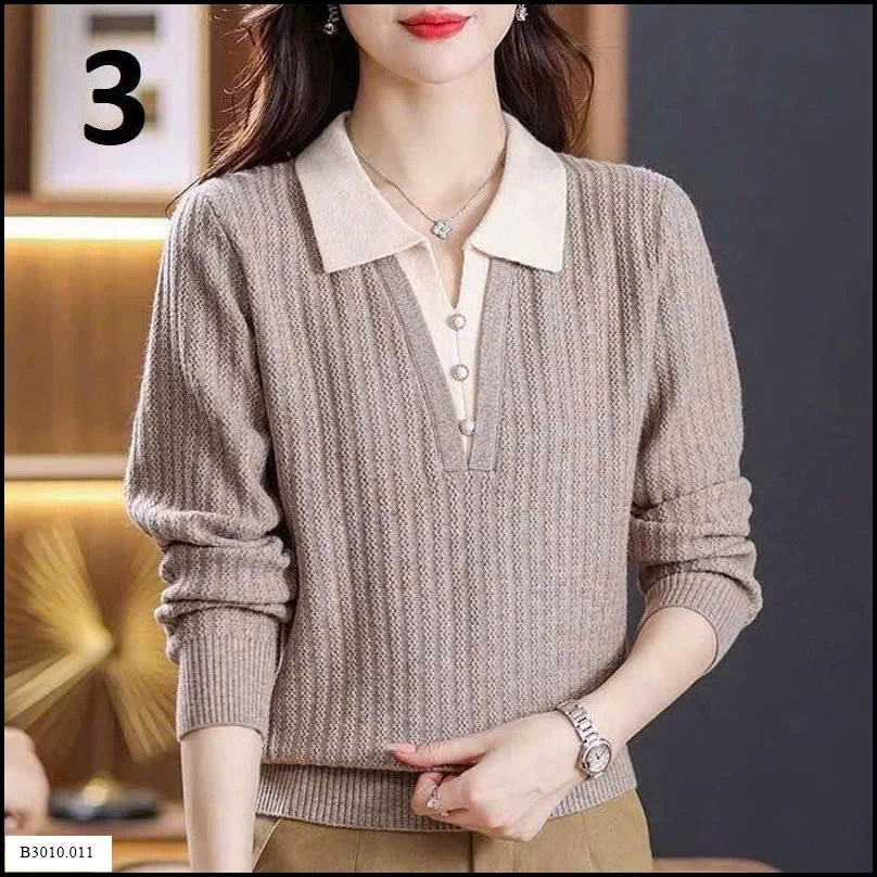 ÁO LEN DỆT KIM GIẢ 2 LỚP CỔ POLO CHO NỮ   Giá sỉ 170k