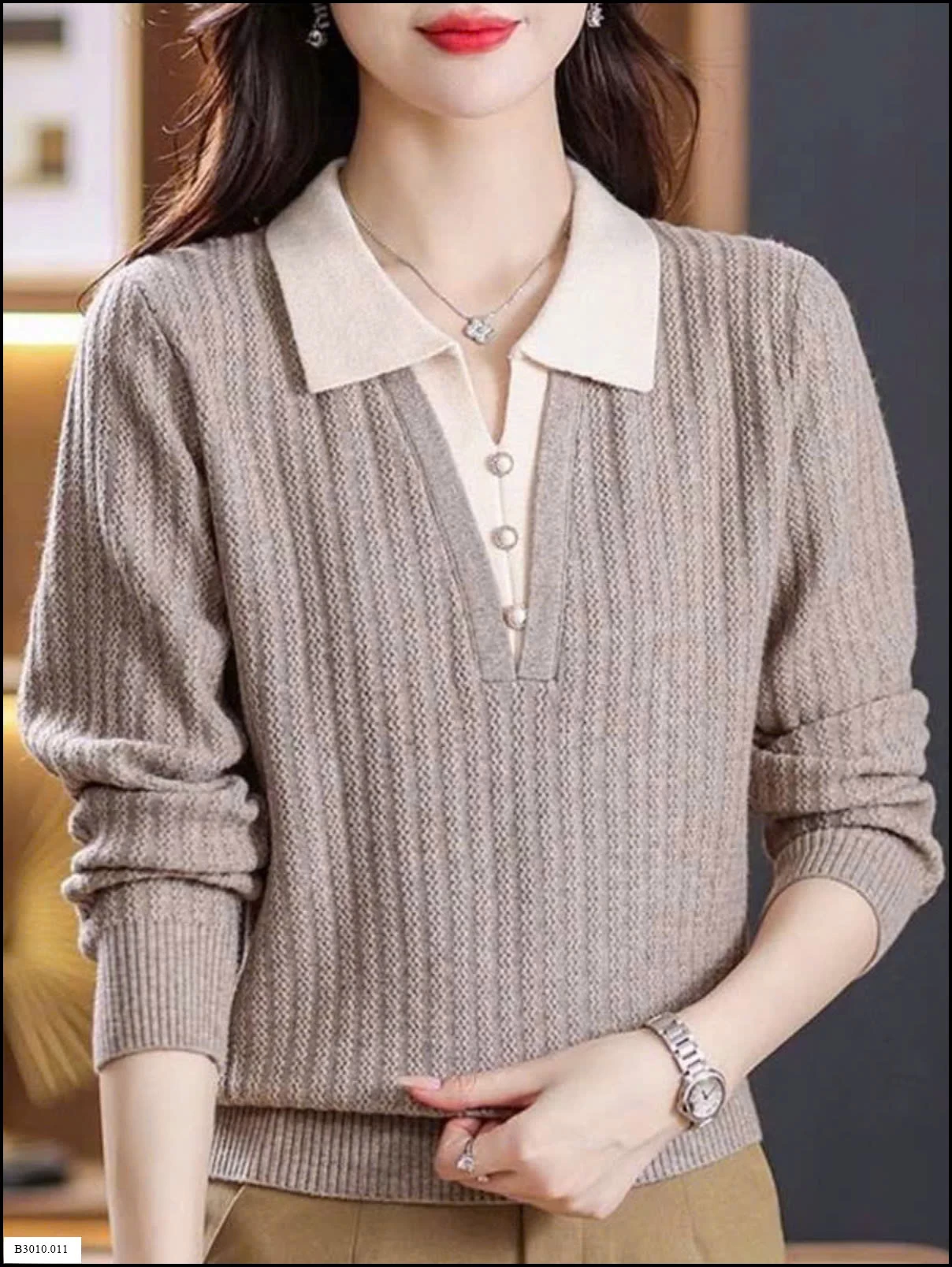 ÁO LEN DỆT KIM GIẢ 2 LỚP CỔ POLO CHO NỮ   Giá sỉ 170k