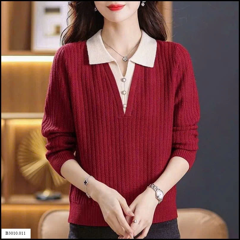 ÁO LEN DỆT KIM GIẢ 2 LỚP CỔ POLO CHO NỮ   Giá sỉ 170k